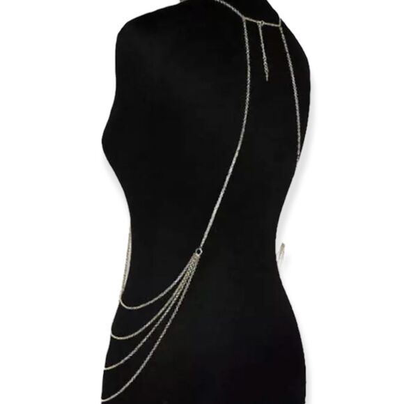 Gold Pearl Beaded Chest Body Chain Harness NEW - Picture 4 of 4